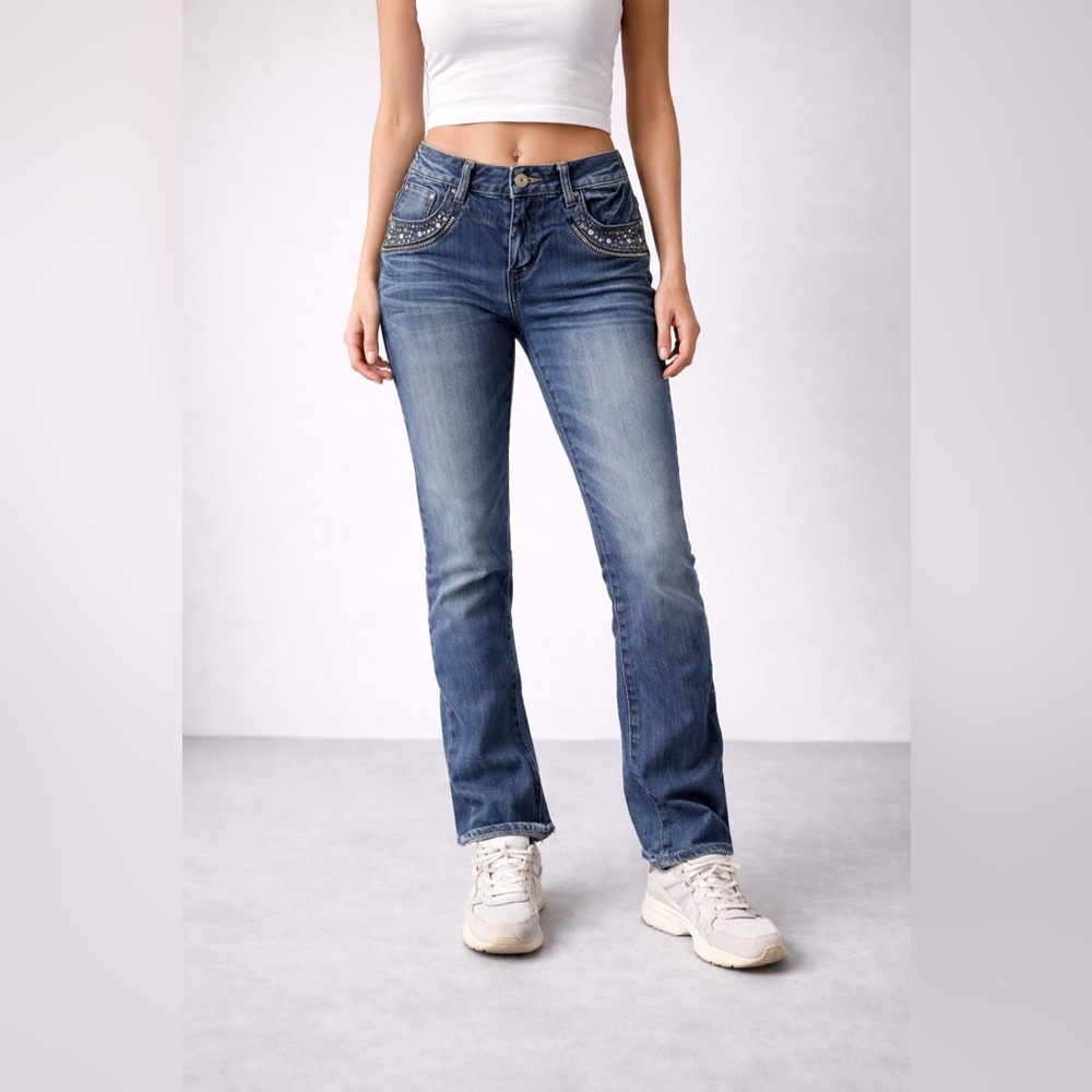 Y2K Denim Jeans with Gold Accents
